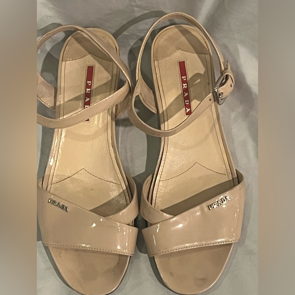 Prada Women’s Nude Beige Wedge Sandals Size 7.5 US EU 38